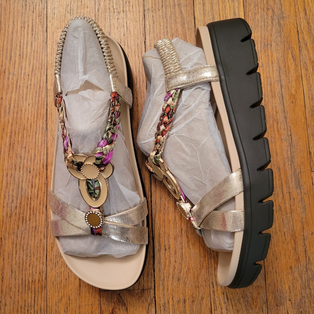 Alegria 38 Sandals Gold Multi Metallic Braided 8 Platform ROZ-789 Summer Comfort